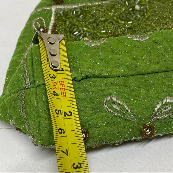 NWT World Finds Green Indian Sari Bowling Handmade Beaded Handbag - Picture 13 of 15